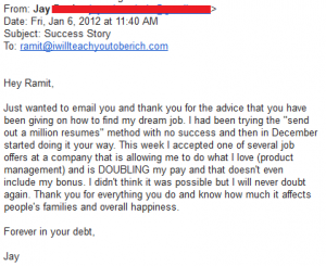 email from reader thanking Ramit