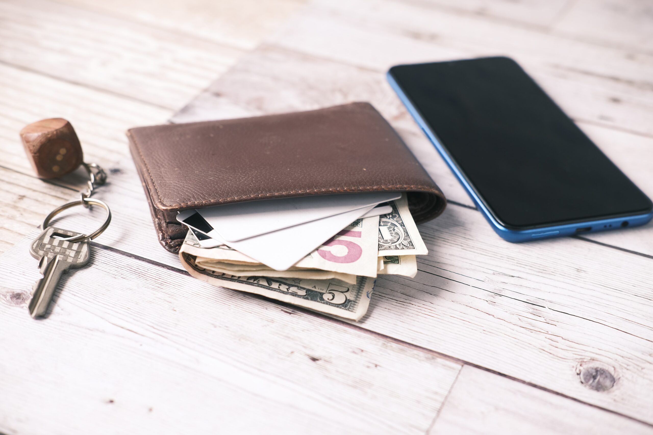 wallet with phone and money