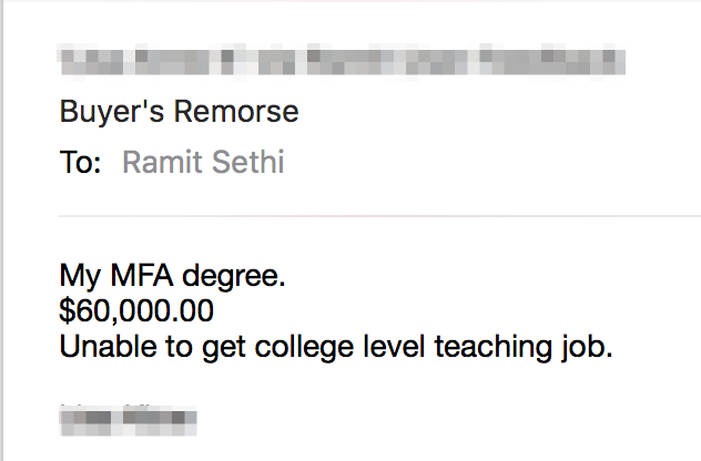 Buyer's Remorse Example 3 - 60K MFA Degree