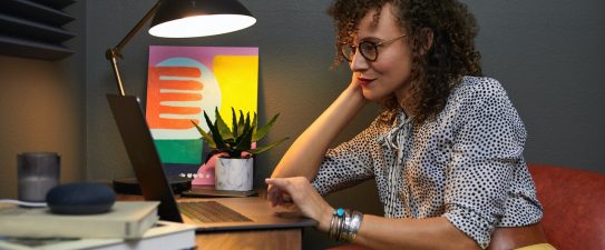 woman working at a laptop