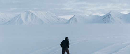 person walking in the snow