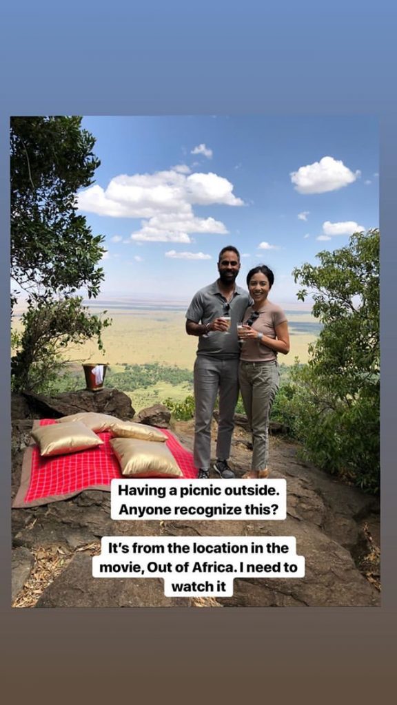 Ramit and Cass having a picnic in Kenya