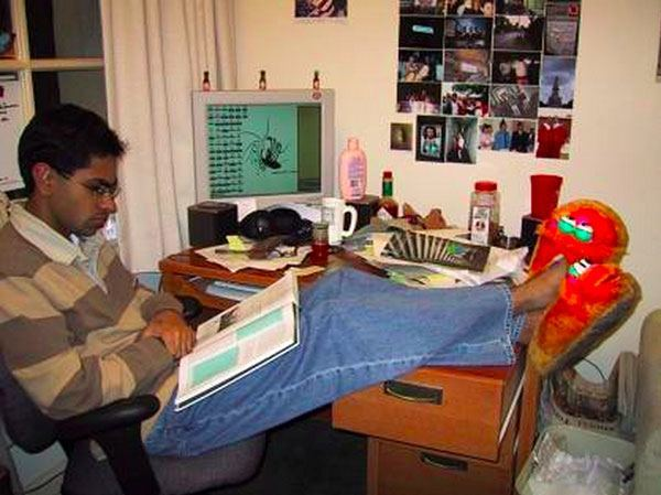 Ramit in college with houseshoes
