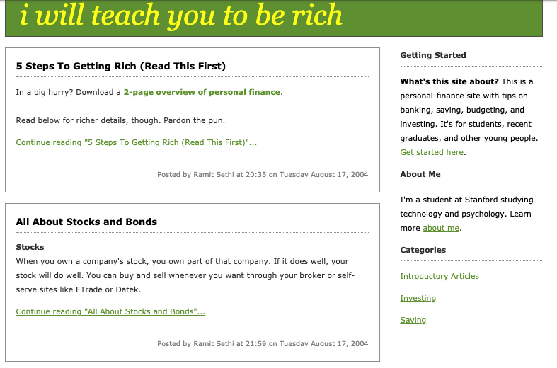 A screenshot of our website in 2004