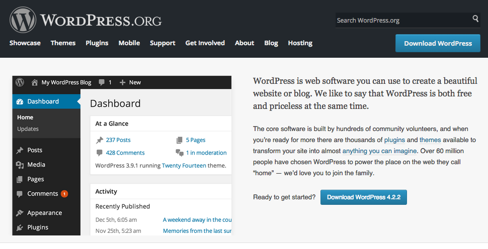 Screenshot of WordPress Admin Panel Homepage