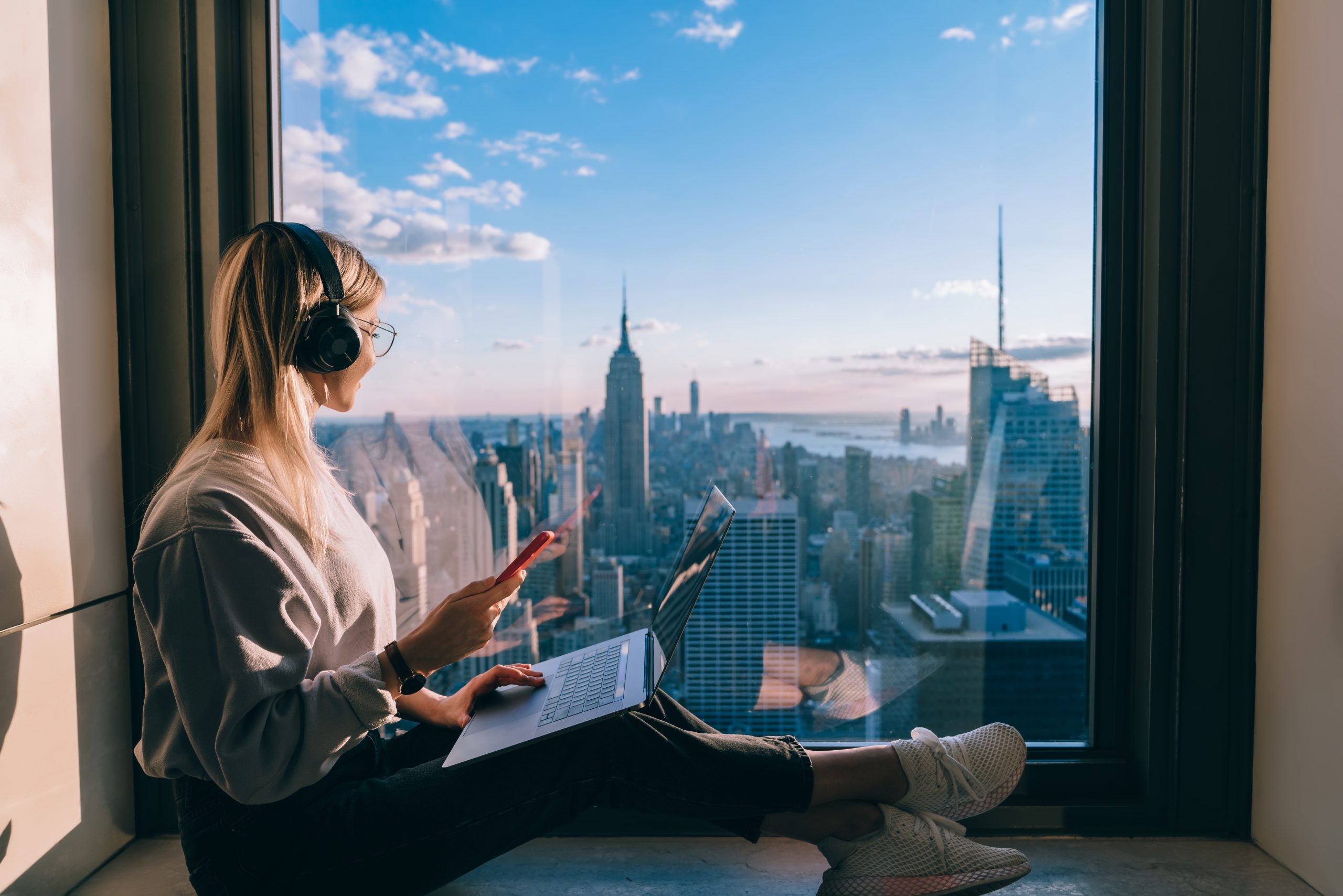 woman working from home with lap top 