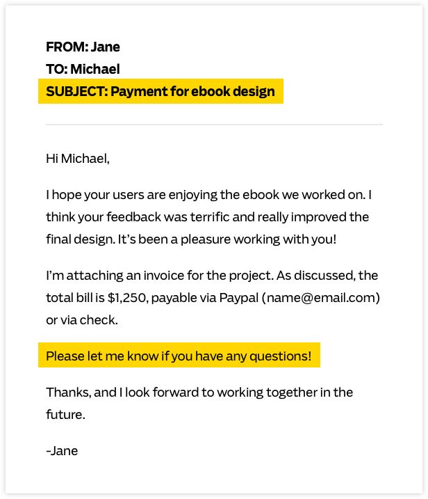 how to ask for upfront payment email
