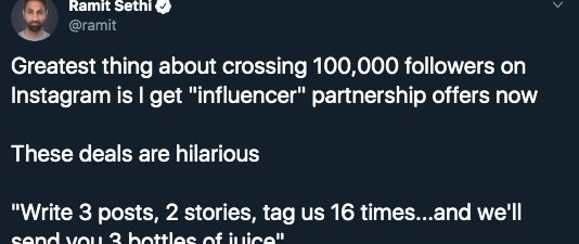 tweet about becoming an influencer from Ramit