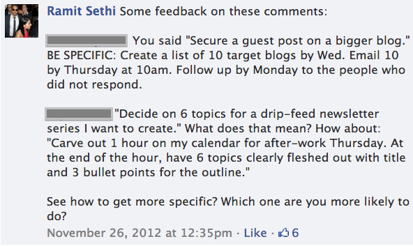ramit's feedback {on how best to} set better goals