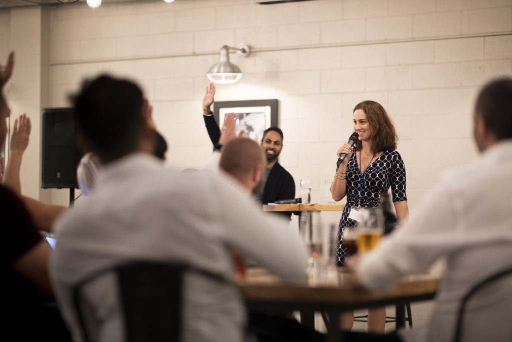 Woman speaking to a crowd
