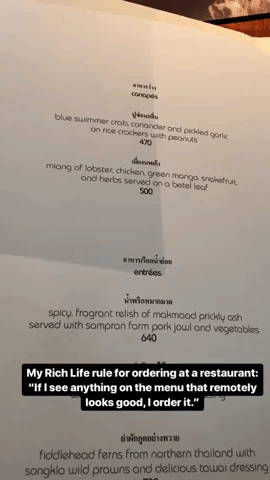 Nahm restaurant in Thailand menu