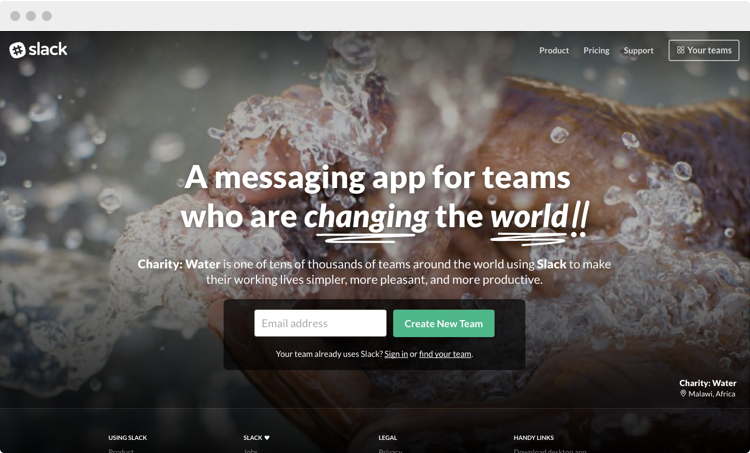 Screenshot of the Slack homepage