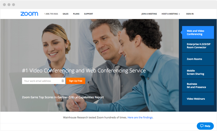 Screenshot of the Zoom homepage
